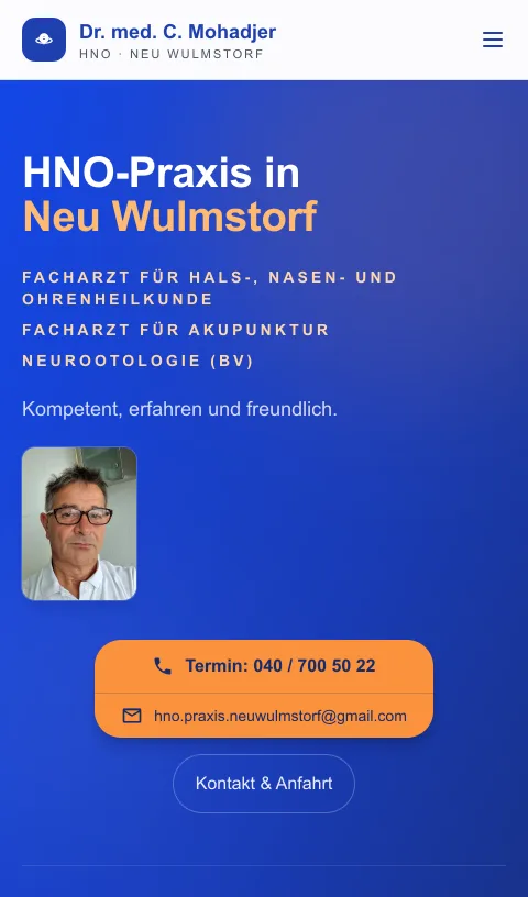 Mobile-Ansicht der Website der HNO-Praxis Dr. med. Mohadjer